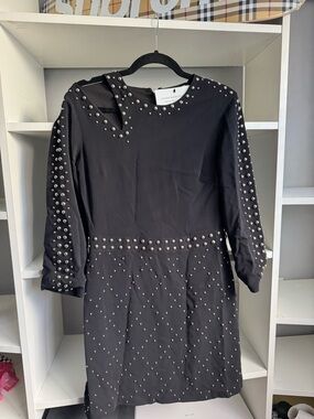 A.L.C. shoulder cutout studded black dress